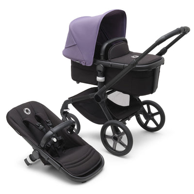 Bugaboo Fox 5 Stroller with a toddler seat and the bassinet in -- Color_Astro Purple