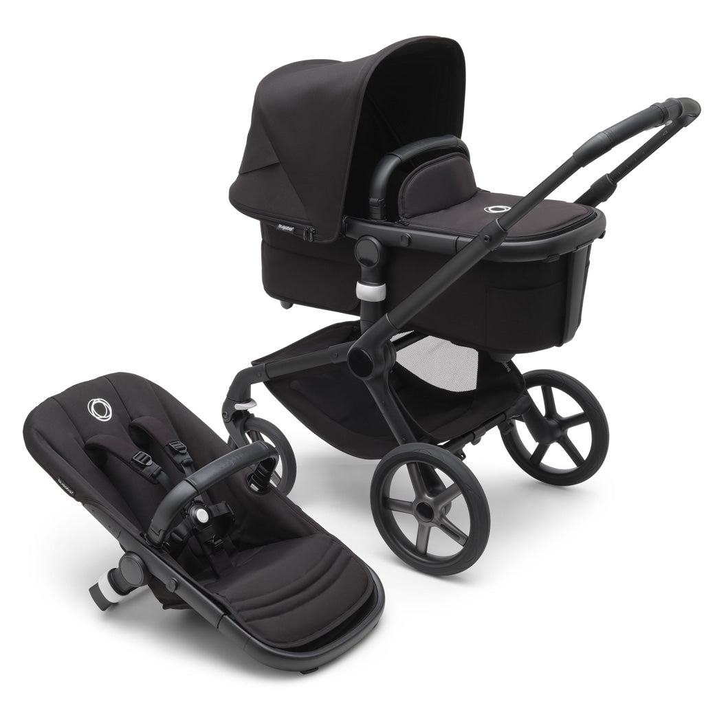 Bugaboo Fox 5 Stroller with a toddler seat and the bassinet in -- Color_Black