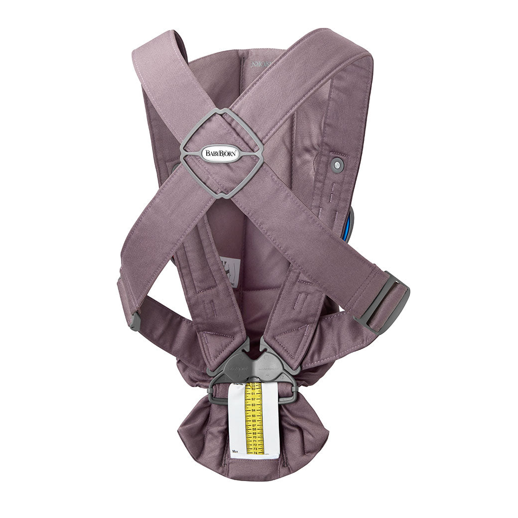Back view of BABYBJÖRN Baby Carrier Mini with top part down in -- Color_Dark Purple Woven