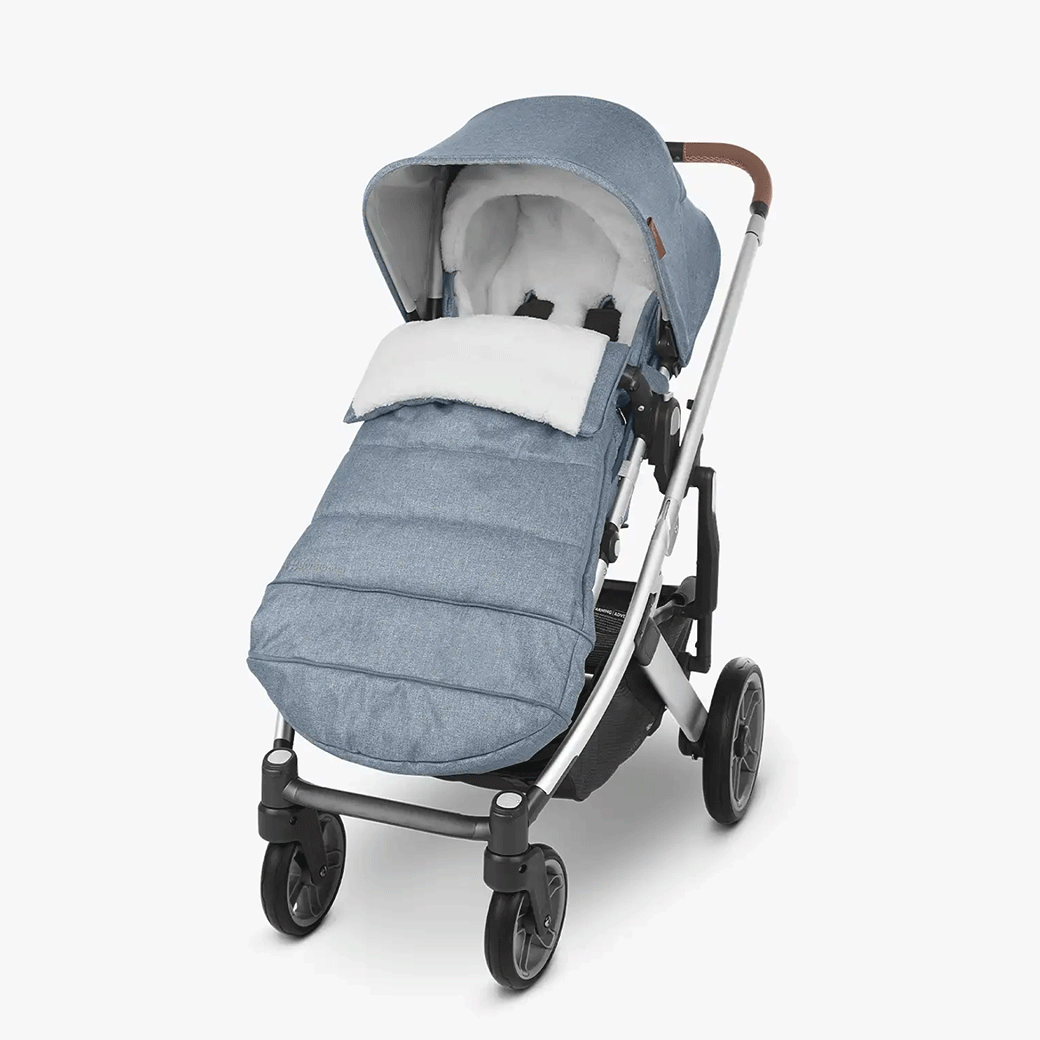 the ultra-plush CozyGanoosh footmuff putting on the light blue stroller -- Color_Gregory