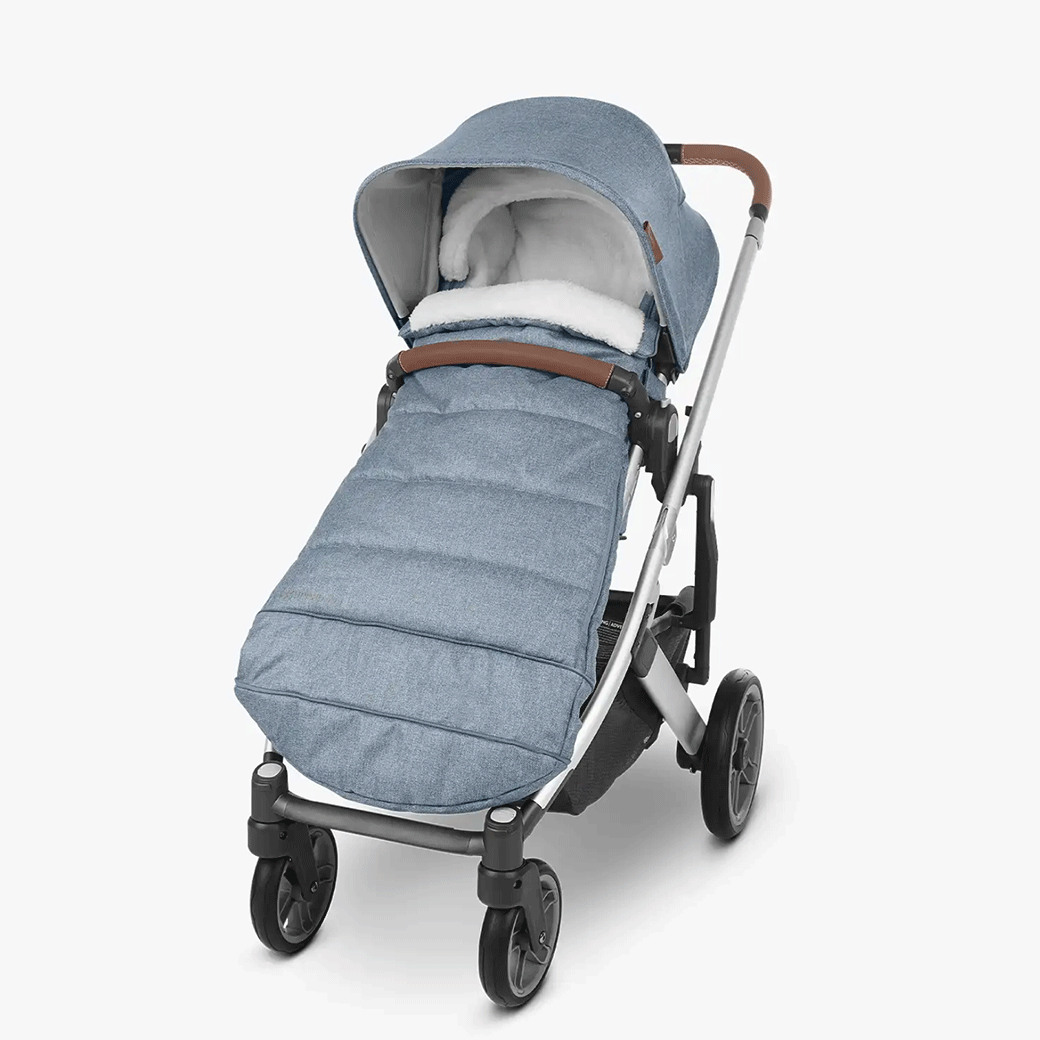 the ultra-plush CozyGanoosh footmuff putting on the light blue stroller -- Color_Gregory