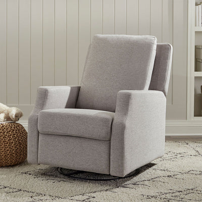 Namesake's Crewe Recliner & Swivel Glider next to a basket in -- Color_Performance Grey Eco-Weave With Metal Base