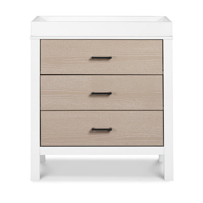 Front view of Carter's by DaVinci Radley 3-Drawer Dresser with tray in -- Color_White/Coastwood