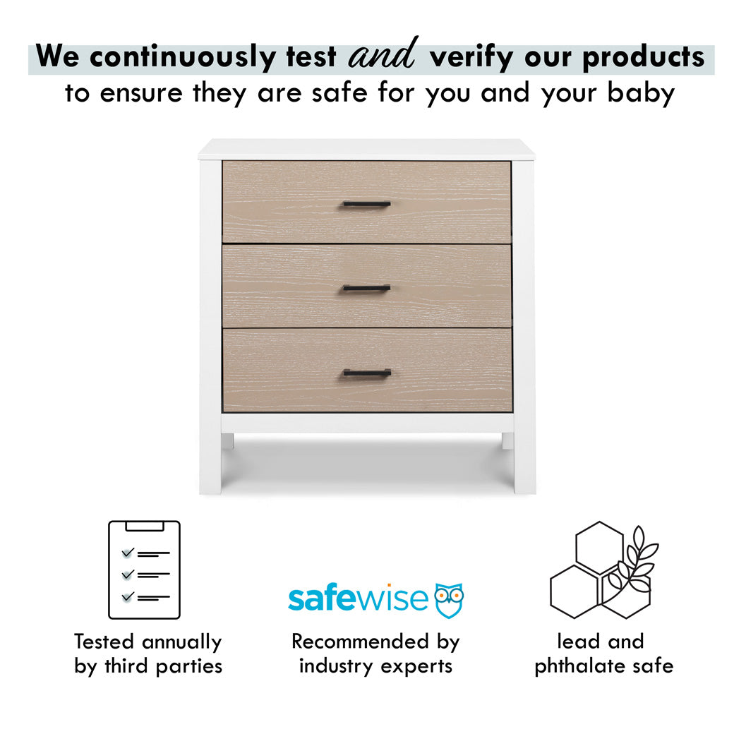 Certifications of the Carter's by DaVinci Radley 3-Drawer Dresser in -- Color_White/Coastwood