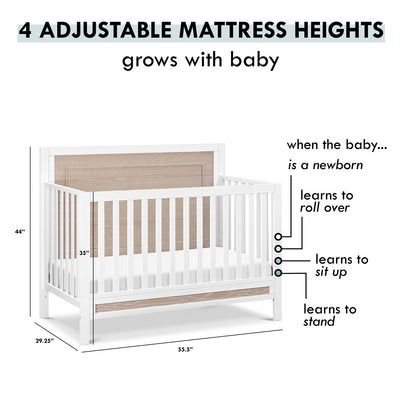 Adjustability of the Carter's by DaVinci Radley 4-in-1 Convertible Crib in -- Color_White/Coastwood