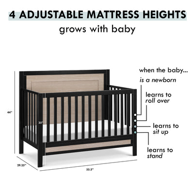 Adjustability of the Carter's by DaVinci Radley 4-in-1 Convertible Crib in -- Color_Ebony/Coastwood