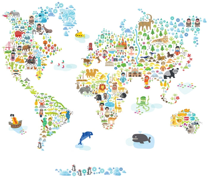 Extra Large Iconic Cultural World Map Wall Decals