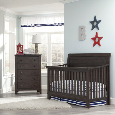 Westwood Design Taylor Convertible Crib next to drawer dresser in -- Color_River Rock