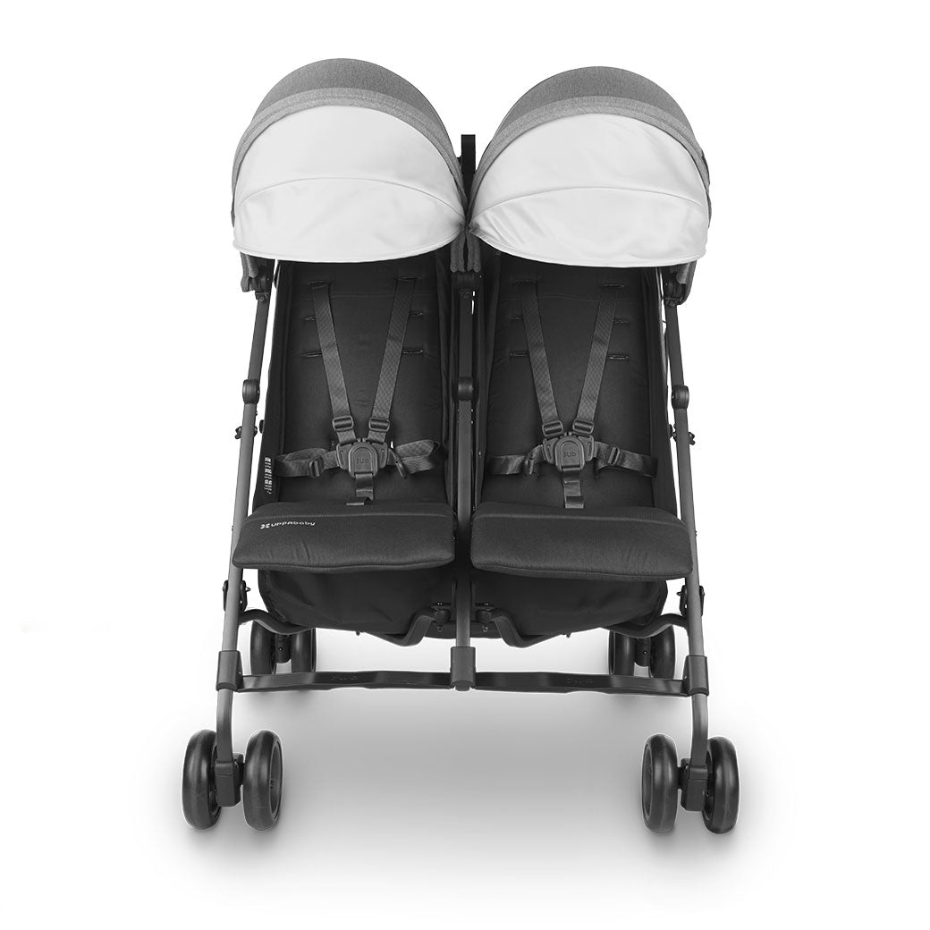 Front view of UPPAbaby G Link V2 Stroller with canopies down in --Color_Greyson
