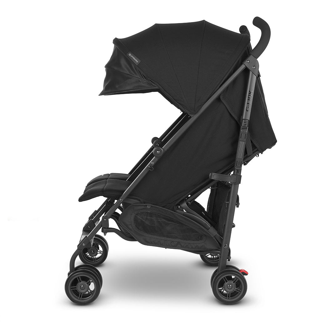 Side view of UPPAbaby G Link V2 Stroller with seats reclined and  canopies down  in --Color_Jake