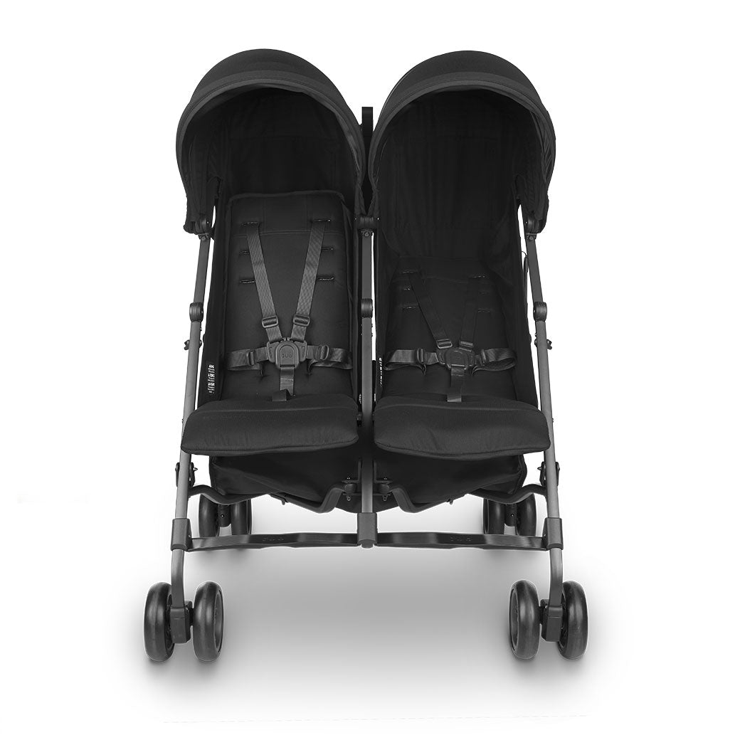 Front view of UPPAbaby G Link V2 Stroller with right seat reclined in --Color_Jake