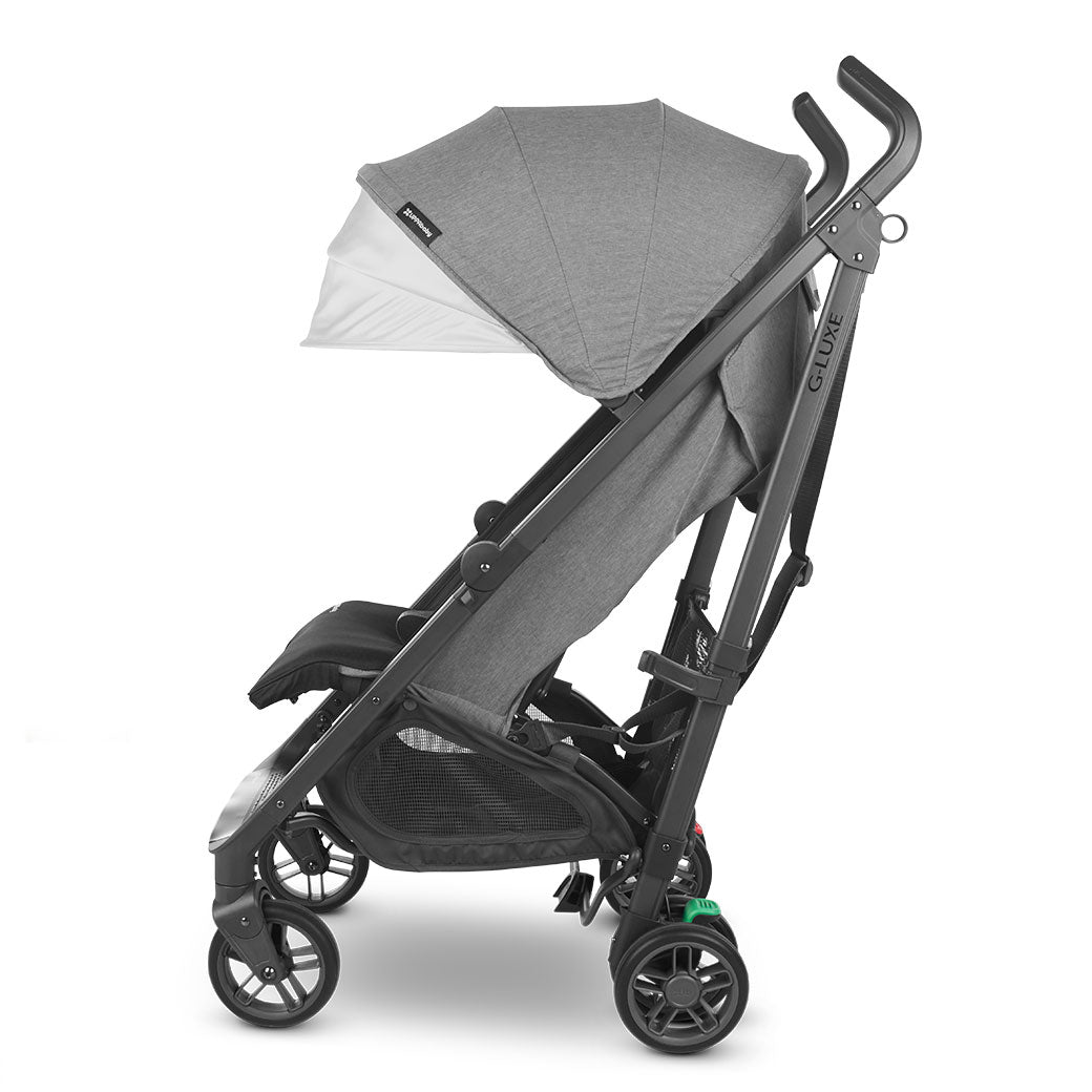 Side view of UPPAbaby G-Luxe Stroller with canopy down in --Color_Greyson