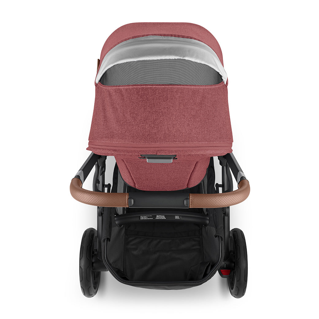 A bird's eye view of the uppababy vista v2, showing off the ventilation flap for optimal airflow -- Color_Lucy