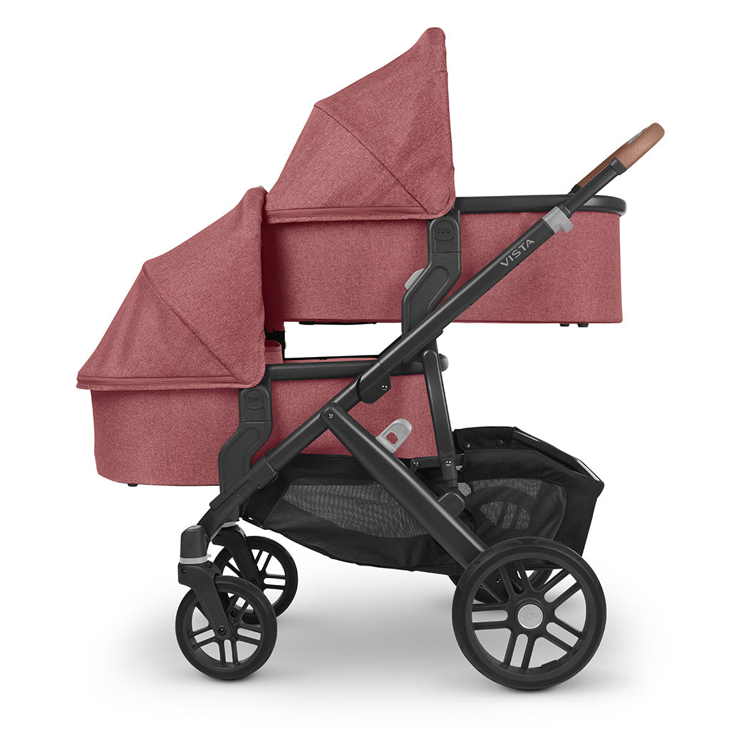 Side view of UPPAbaby Vista V2 Twin Stroller with two bassinets in -- Color_Lucy