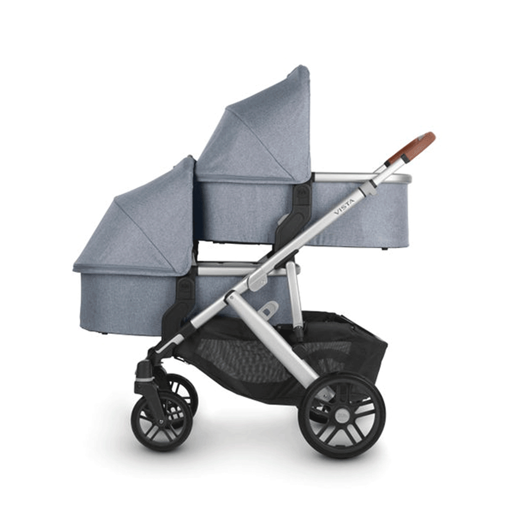 Side view of UPPAbaby Vista V2 Twin Stroller with two bassinets in -- Color_Gregory