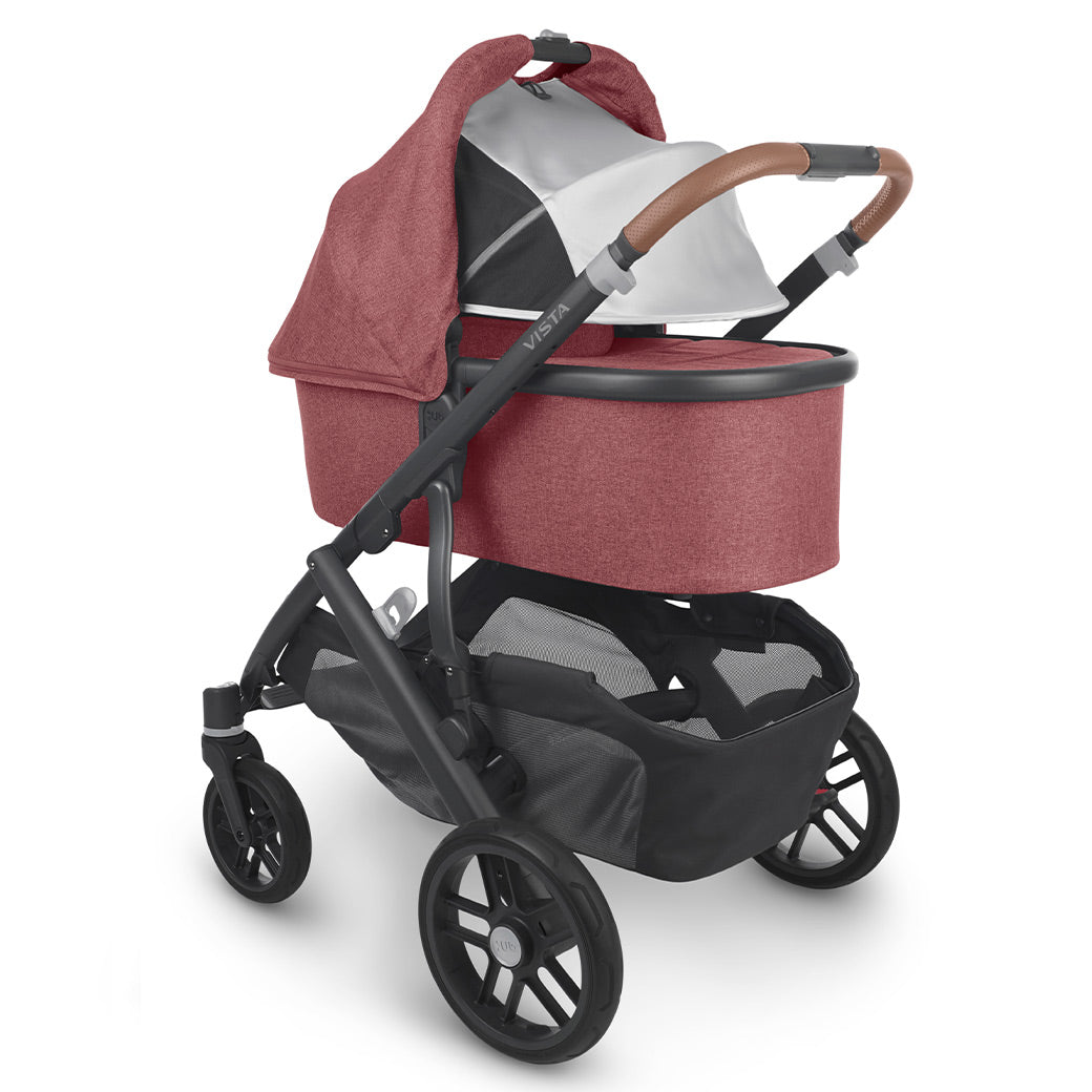 The infant-ready bassinet on the vista v2 frame, showing off the deep reflective sunshade -- Color_Lucy